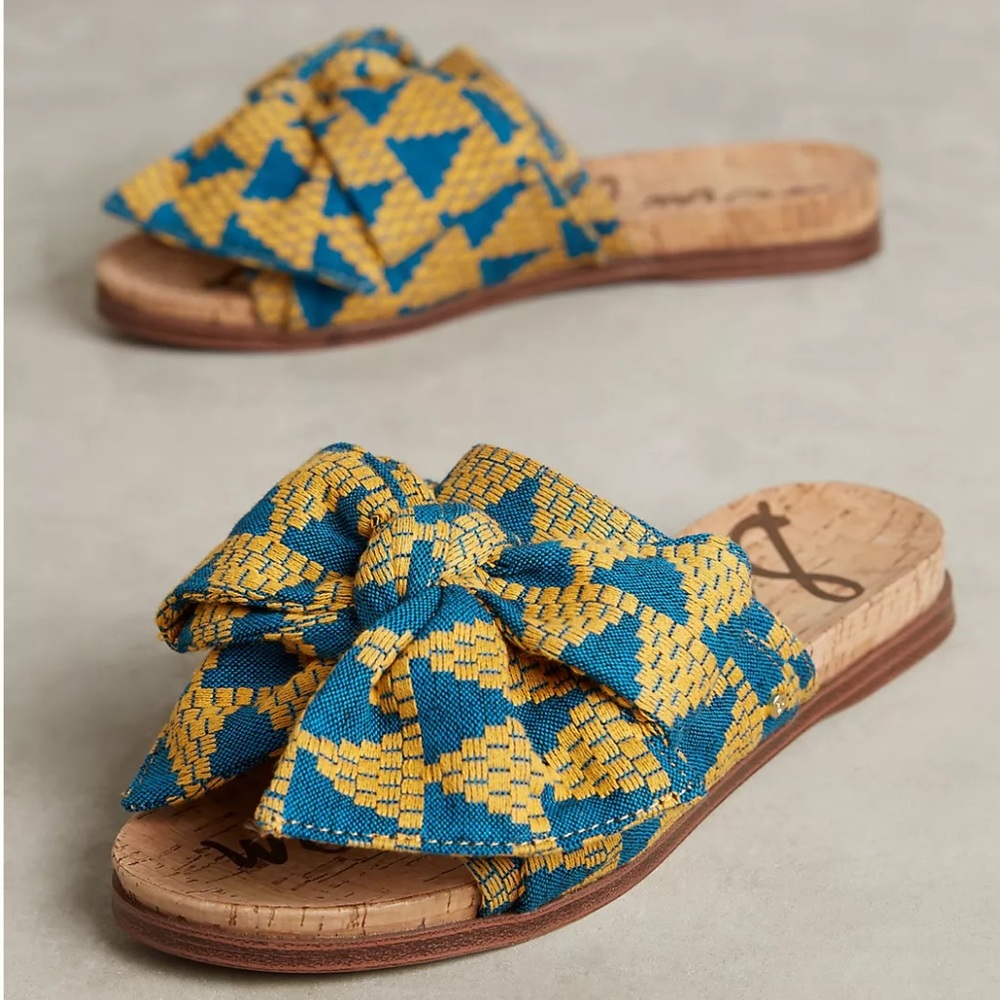 Sam Edelman Blue and Yellow Patterned Sandals